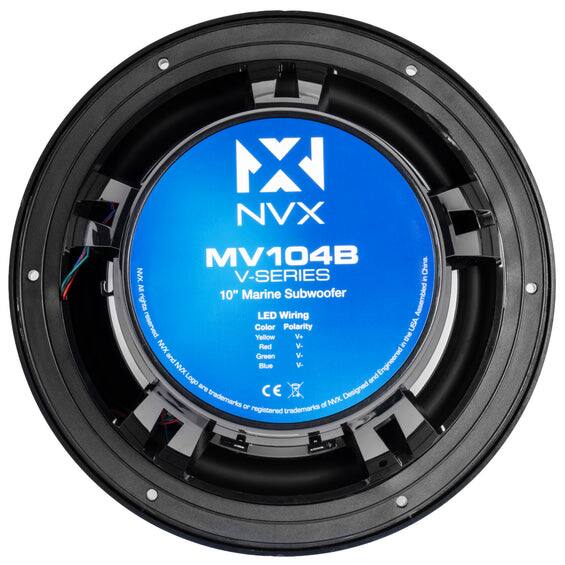 NX NVX MV104B China. NVX V-SERIES & All 10" Marine Subwoofer rights LED Wiring Assembled reserved. Color Polarity USA Yellow V+ the NVX Red V- in and Green V- NVXLogo NVX Blue V- and Engineered Logo are trademarks CE NVX Designed or of registered trademarks