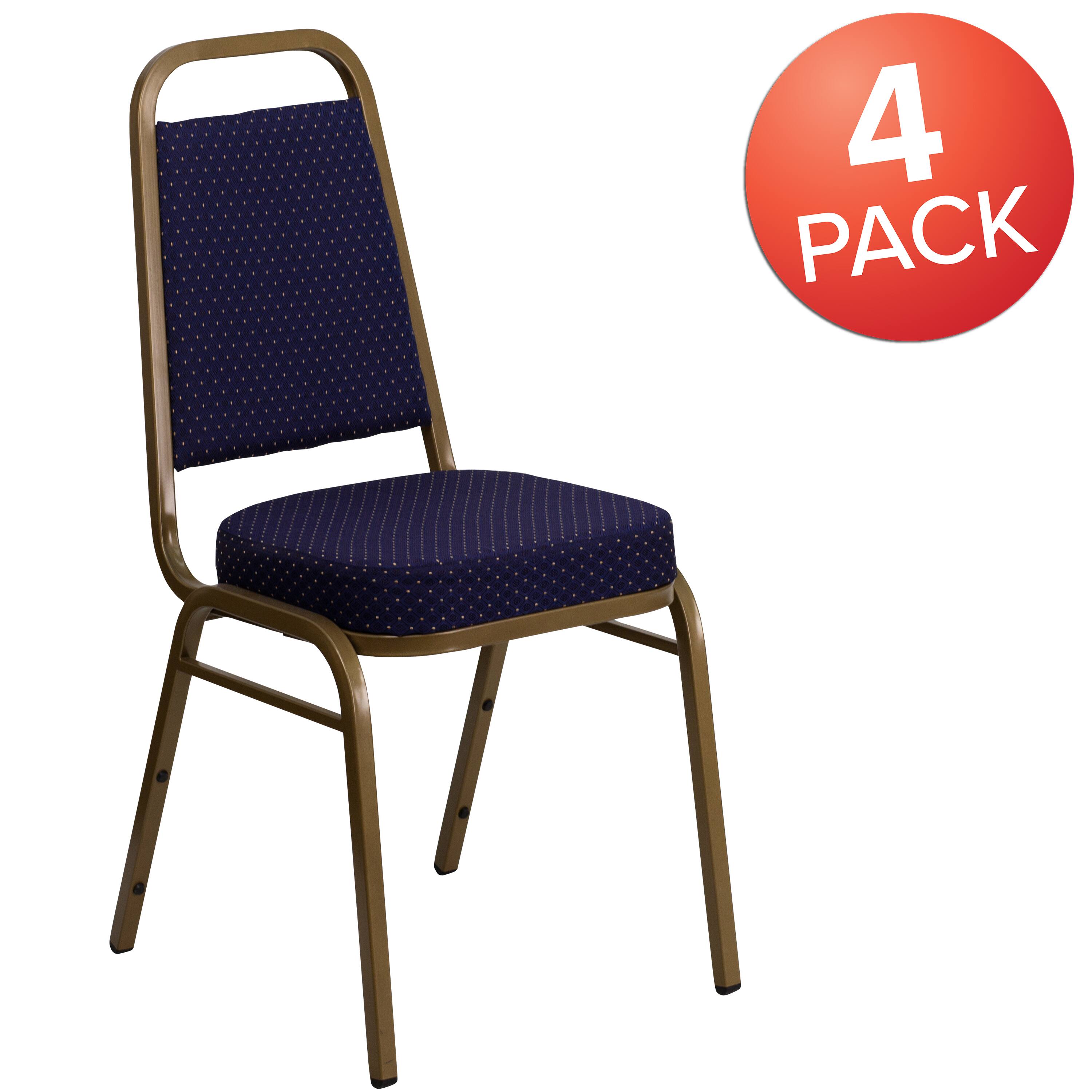 Alt View 1. Emma + Oliver - 4 Pack Trapezoidal Back Stacking Banquet Chair - Navy Patterned Fabric/Gold Frame.