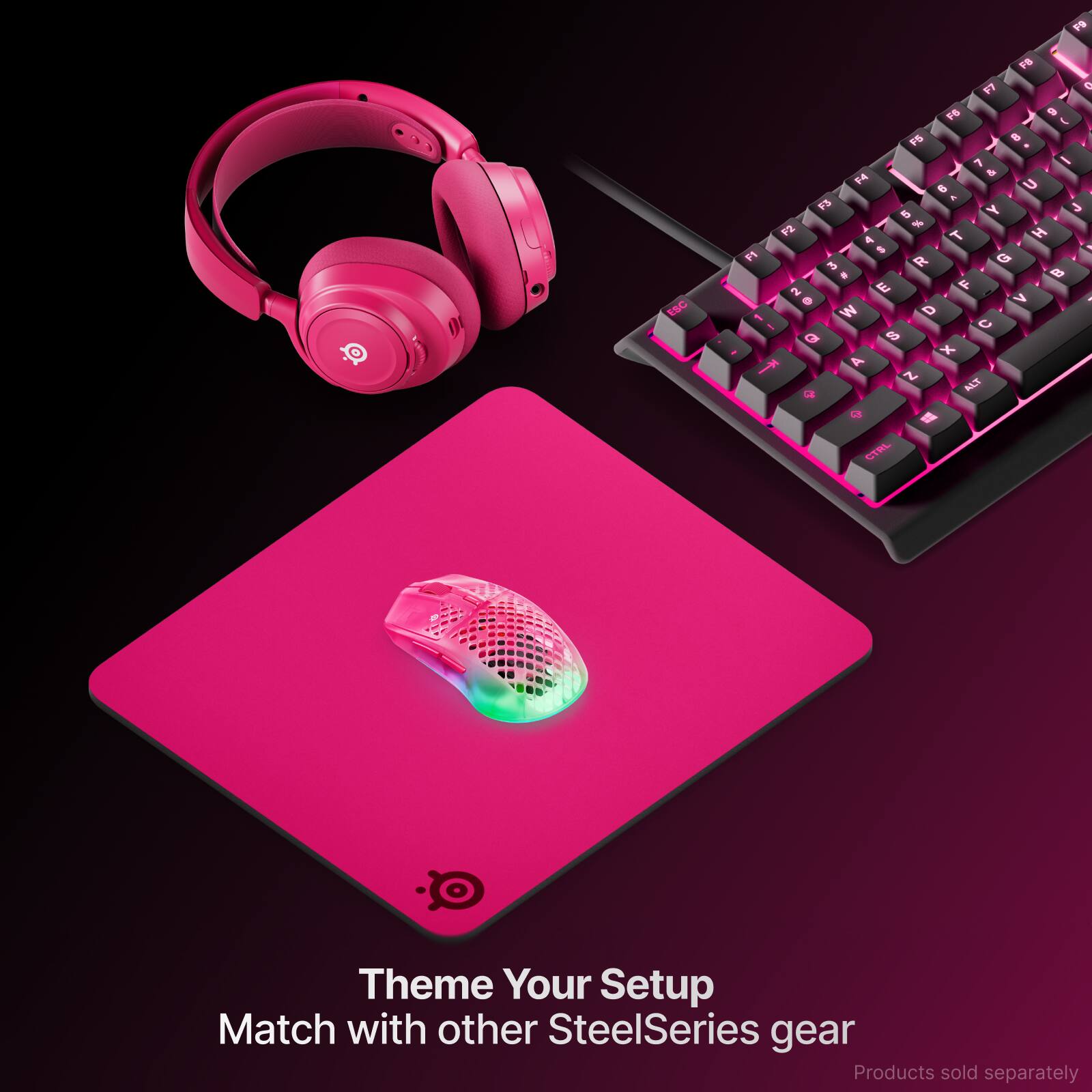 II ESC F6 1 e FS 9 I 15 8 7 - 14 e 9 U 4 E5 Y J a F2 % 4 T H 8 61 R G - -  N u F . V a - W D - C Q 8 a x  A N ACT 9 9  CTRL

Theme Your Setup  
Match with other SteelSeries gear  
Products sold separately
