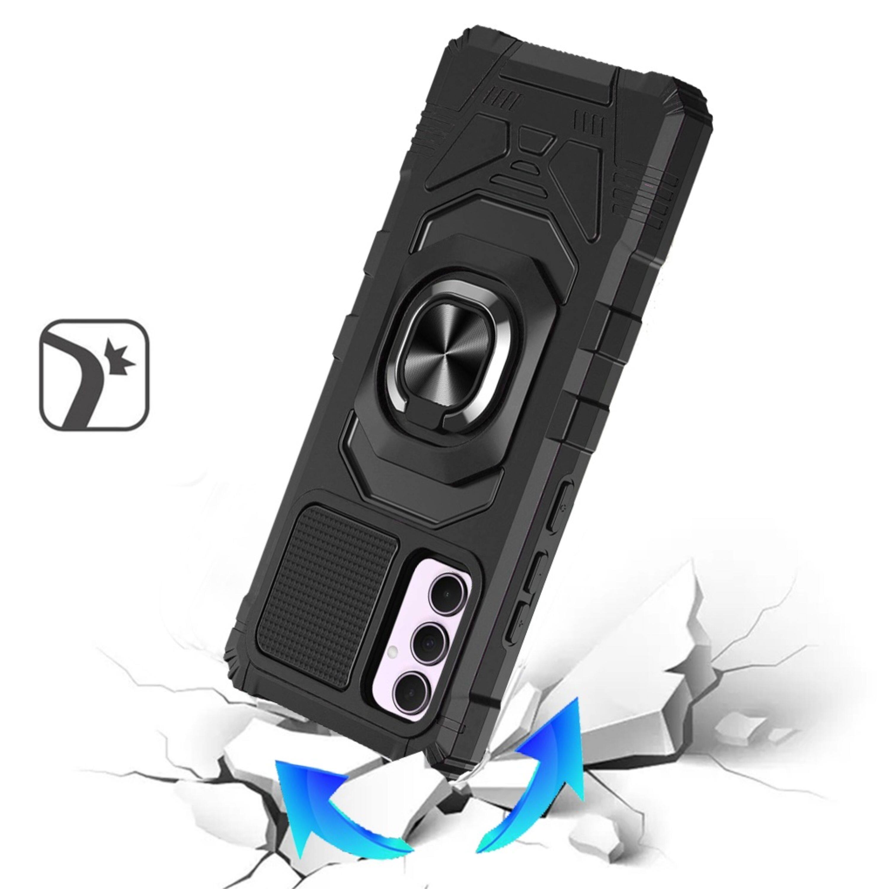 Left. Kitcheniva - Dual Layer Magnetic Ring Stand Cover Plus Tempered Glass For Samsung A36/A56 Black - Black.