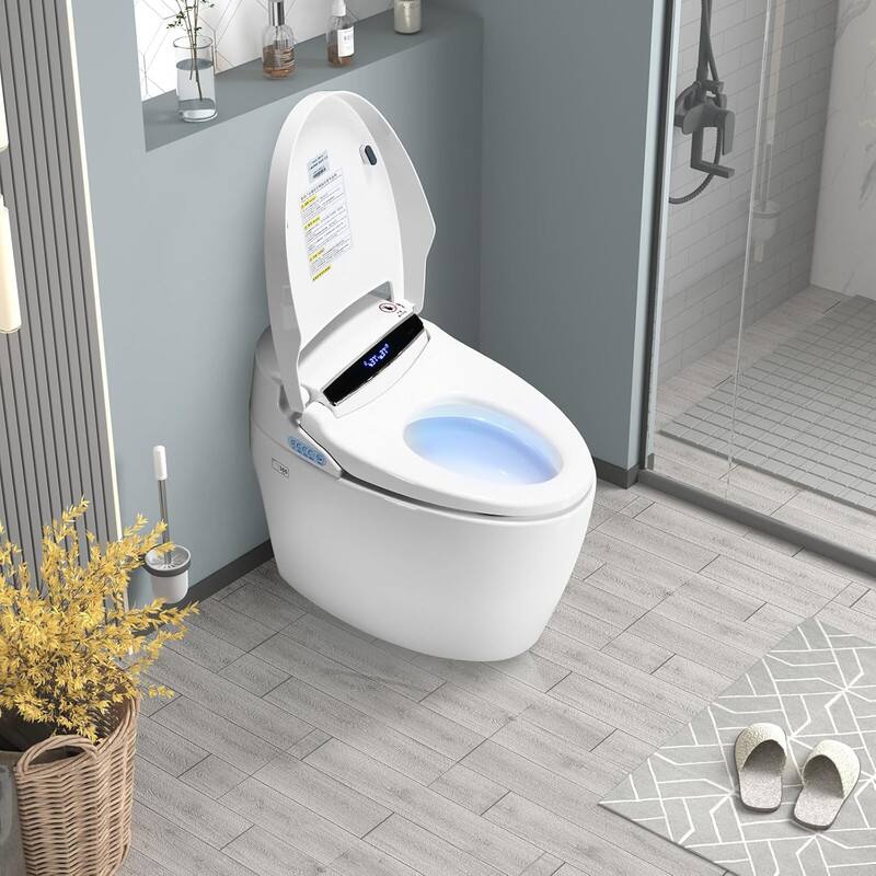 Alt View 5. Vipbear - Smart Toilet with Heated Seat and Night Light, Tankless Toilets, with Auto Flush, Auto Open Close Lid/Seat,Slow Close - White.