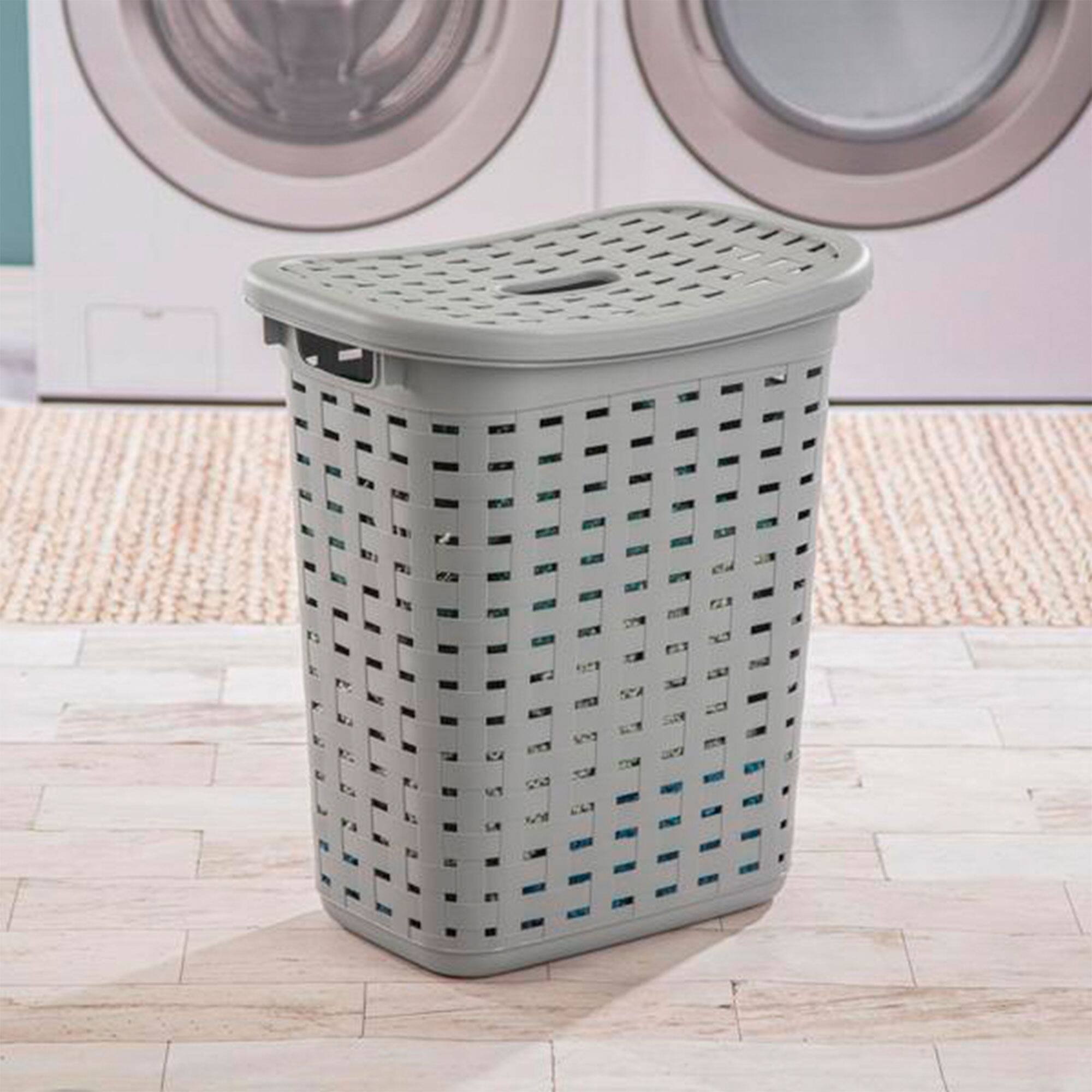 Alt View 3. Sterilite - Sterilite Plastic Weave Laundry Hamper Slim Clothes Lidded Basket, Gray, 16-Pack - Gray.