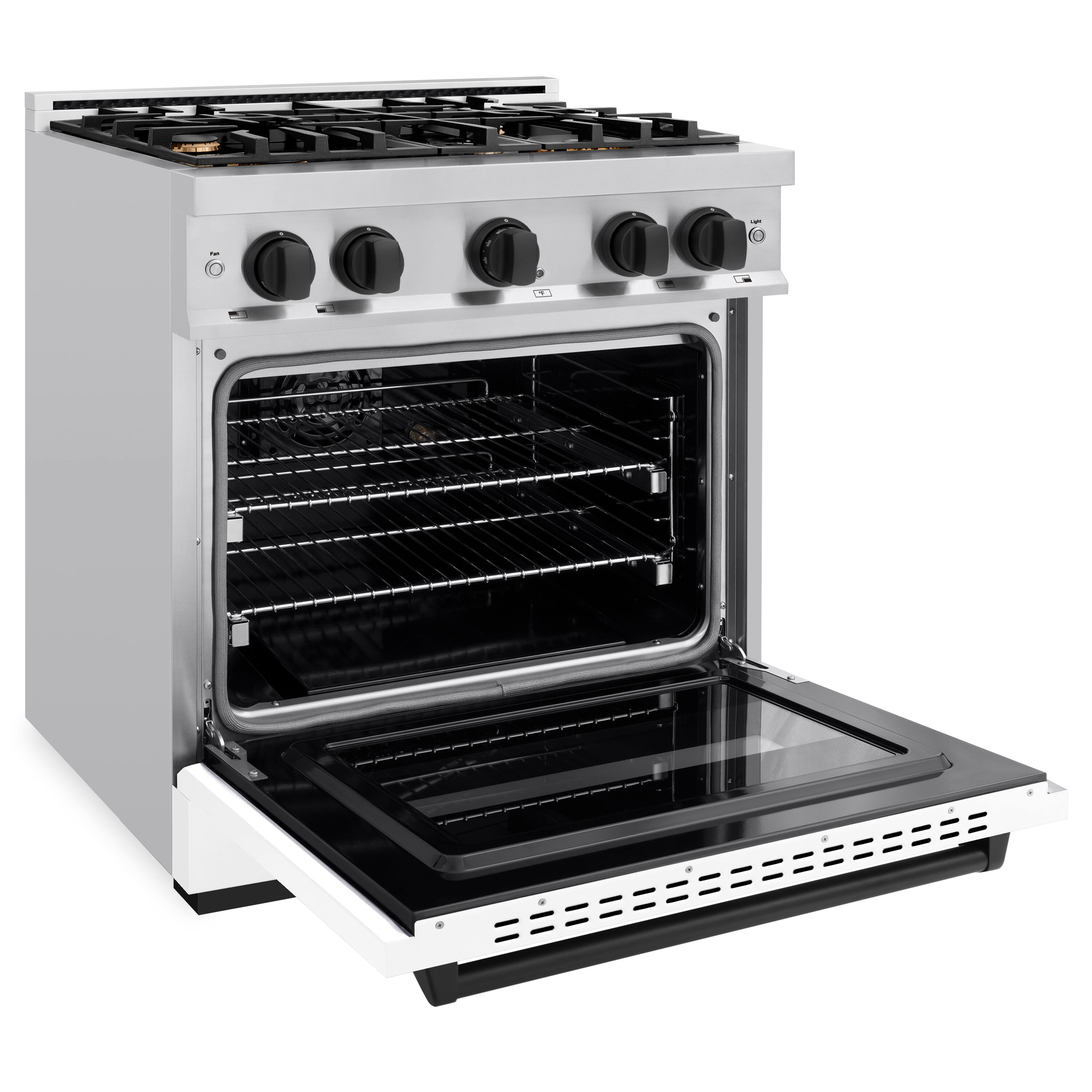 Left. ZLINE - Autograph 30" Classic Gas Range with 4 Burners and Black Accents (CGRZ-WM-30-MB) - White.