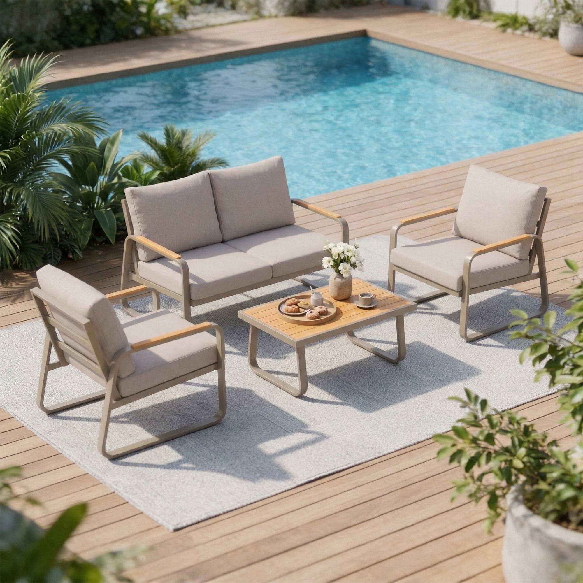 Alt View 8. Outsunny - Piece Patio Furniture Set, Outdoor Sofa Set with Loveseat, 2 Armchairs - Brown.