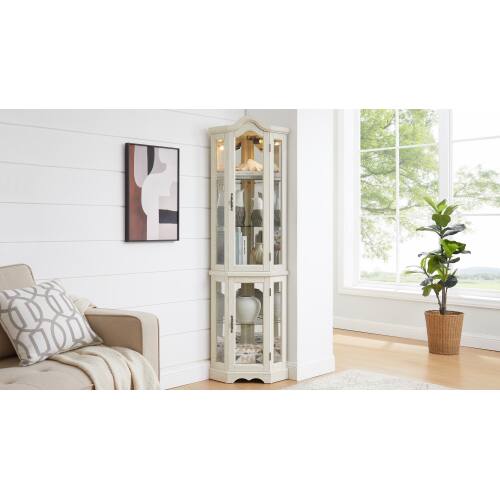 Alt View 7. LUCKY ONE - Freestanding Corner Curio Cabinet with Tempered Glass Shelves LED Light Storage for Collectibles Living Room - White.