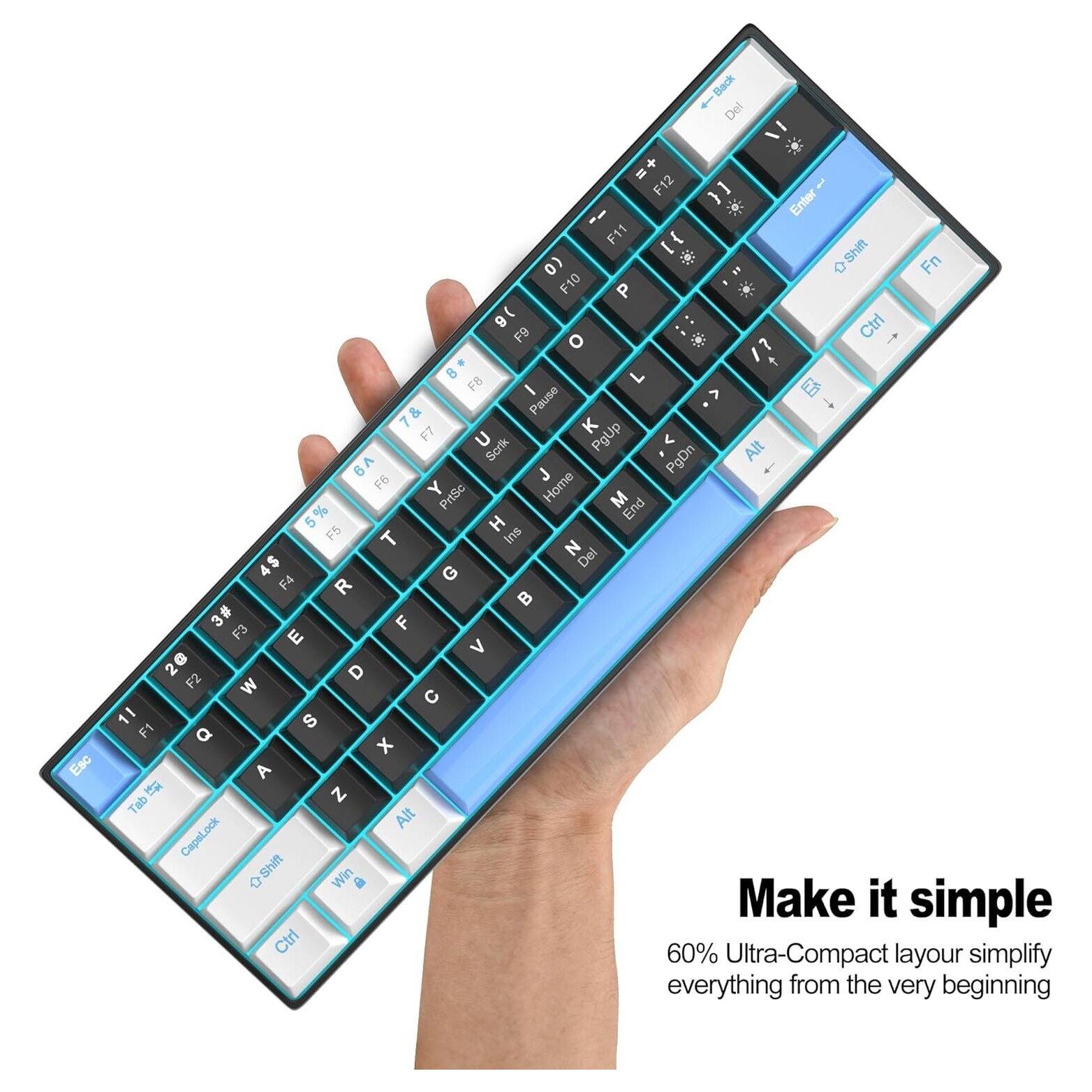 1 Back Del  
Esc +1 F12 [ 1 Enter F11 }] (0 F10 Shift Fn P g( Ctrl F9 O F8 7 / Pause  7& F7 K  Scrik PgUp PgDn Alt V9 F6 J Y PrtSc Home M End 5% F5 H T Ins N 4$ Del F4 G R B 3# F3 F E V 2@ F2 D W C 1/ S F1 Q x A  Z Tab Alt CapsLock Shift Win P  
Make it simple  
Ctrl 60% Ultra-Compact layout simplify everything from the very beginning