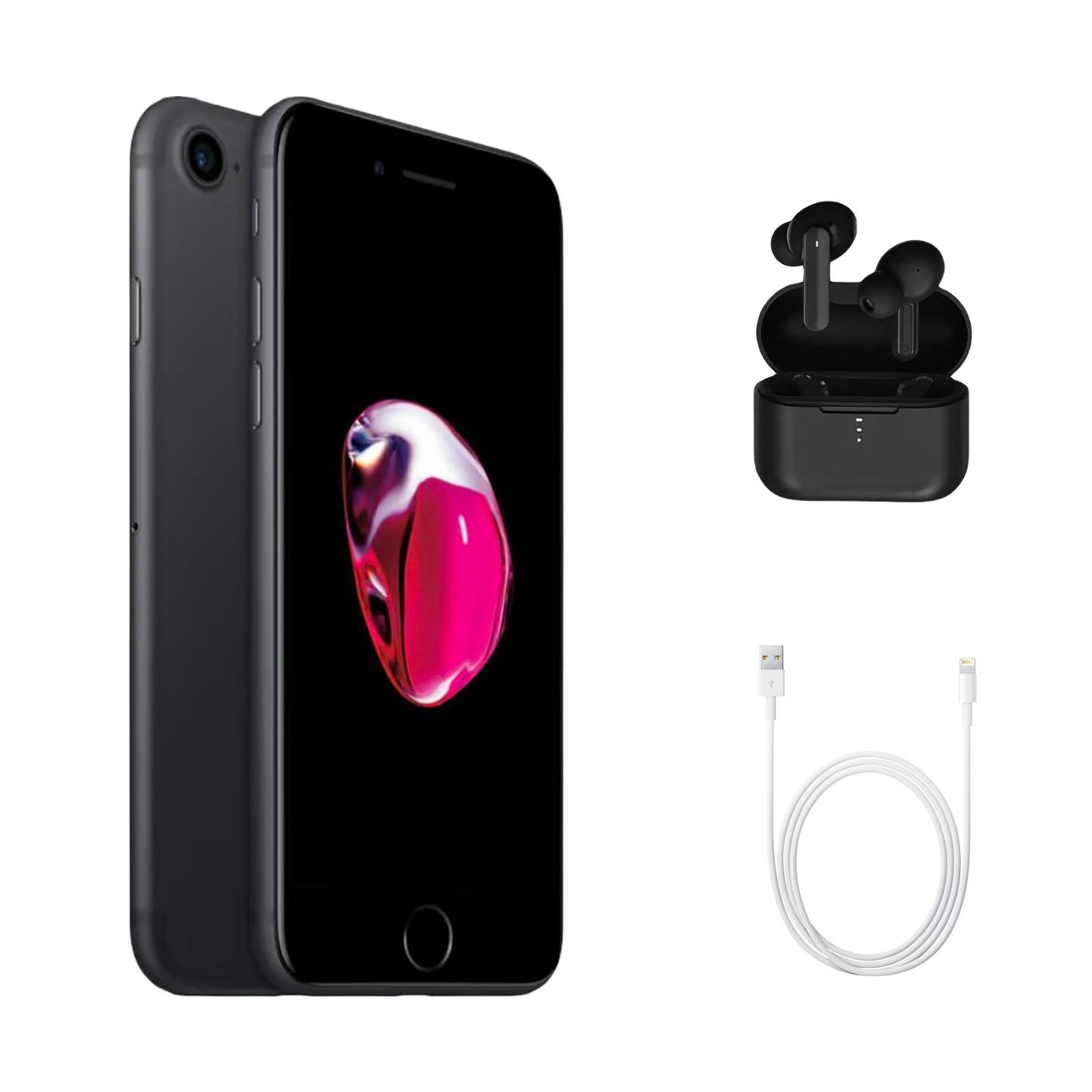 Front. Apple - iPhone 7 A1660 (Fully Unlocked) 256GB w/ Wireless Earbuds - Matte Black.