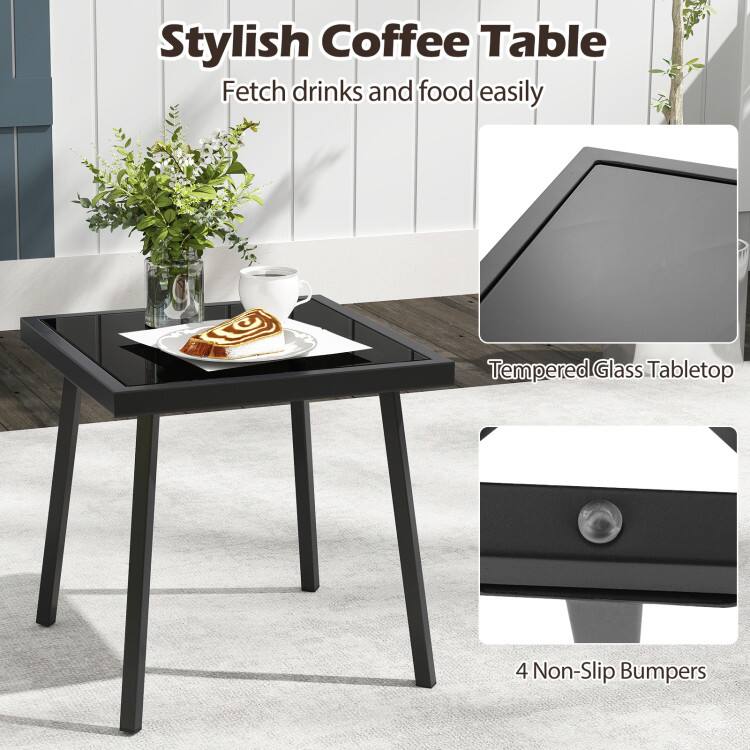 Stylish Coffee Table  
Fetch drinks and food easily  
Tempered Glass Tabletop  
4 Non-Slip Bumpers