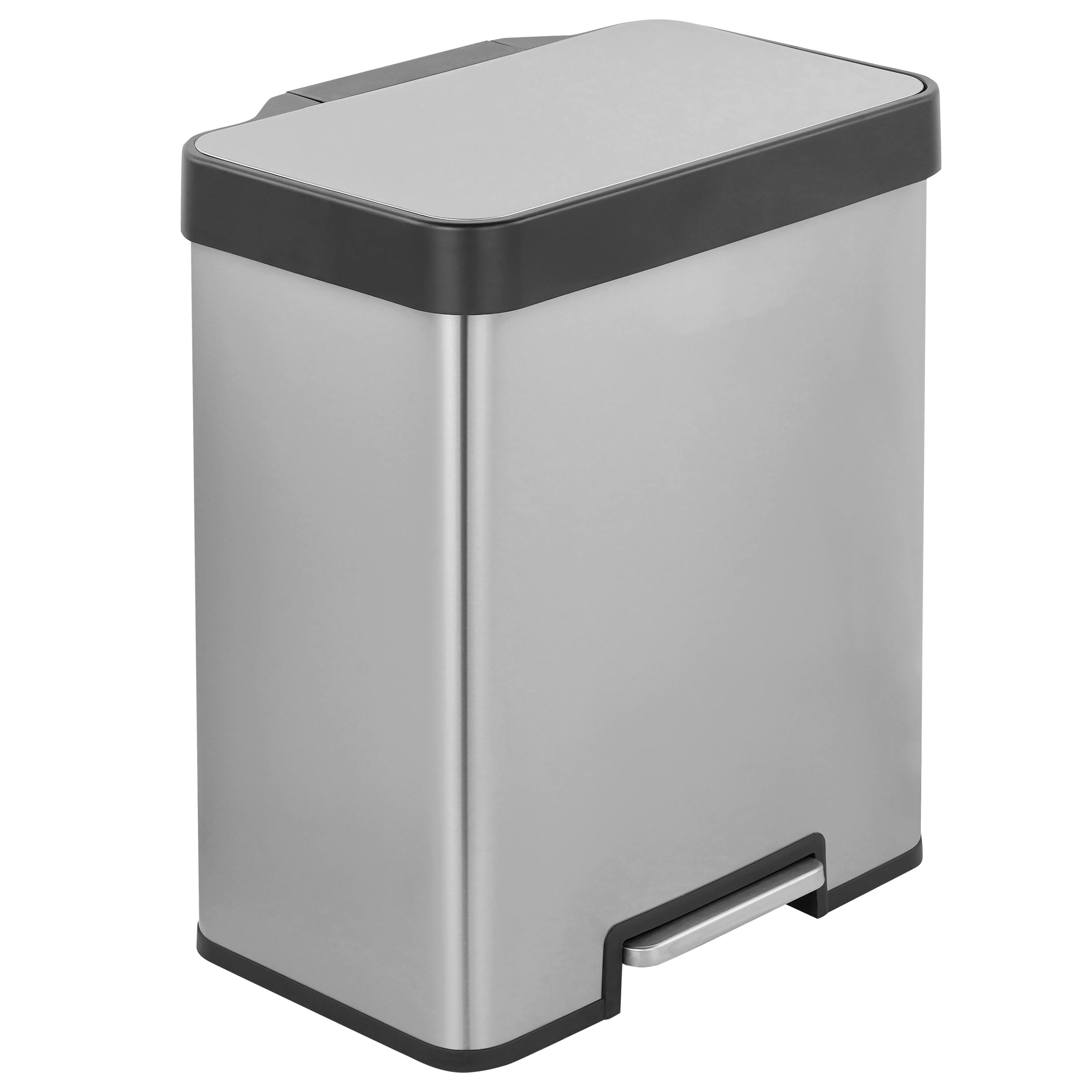 Angle. Innovaze - 10.6 Gallon Rectangular Stainless Steel Recycle Step-on Trash Can with Dual 20 liter + 20 liter Compartments for Kitchen - Sliver.