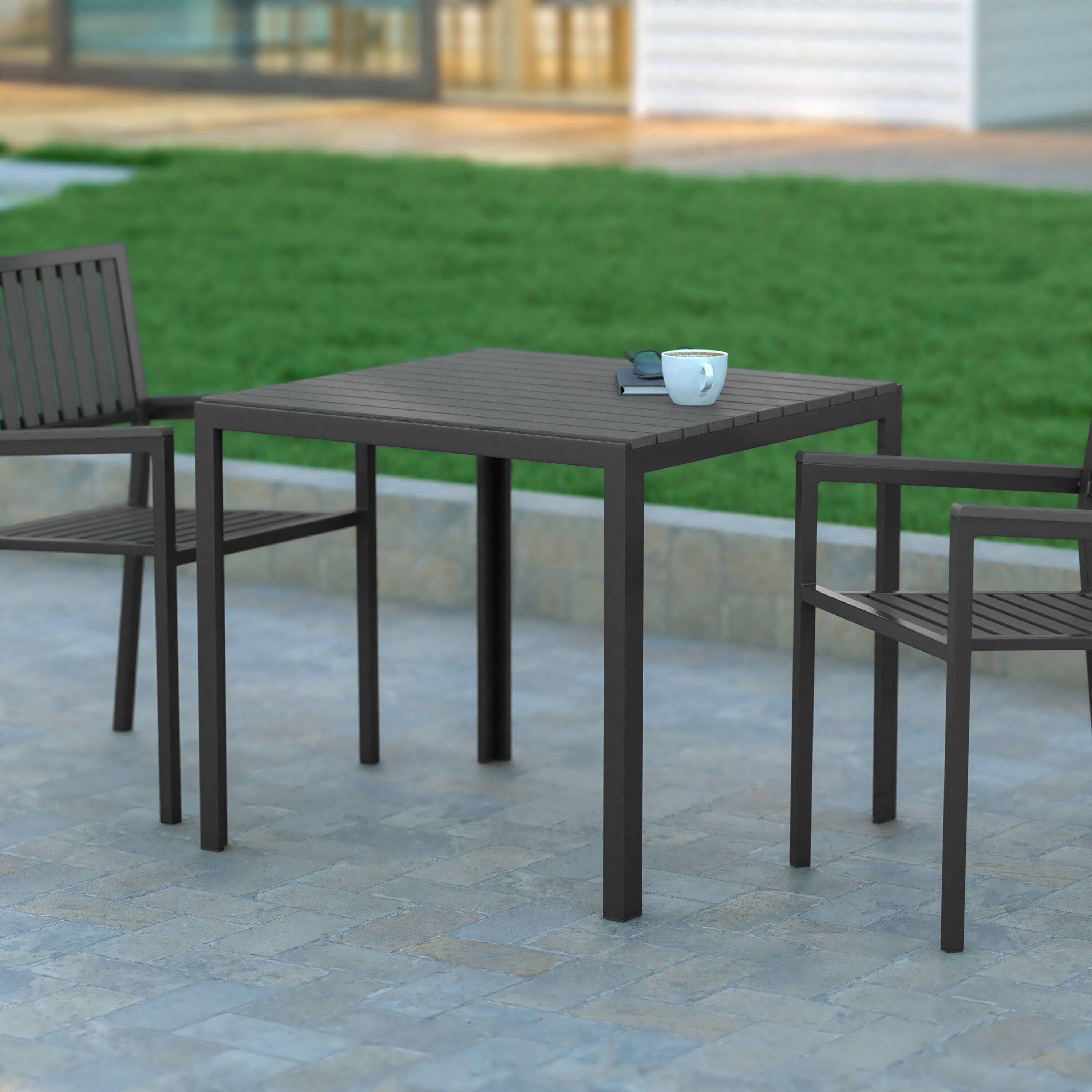 Alt View 1. Emma + Oliver - Hader Modern Weather and Rust Resistant Steel Patio Table with Slatted Polyresin Top for Indoor and Outdoor Use - Black Top/Black Frame.