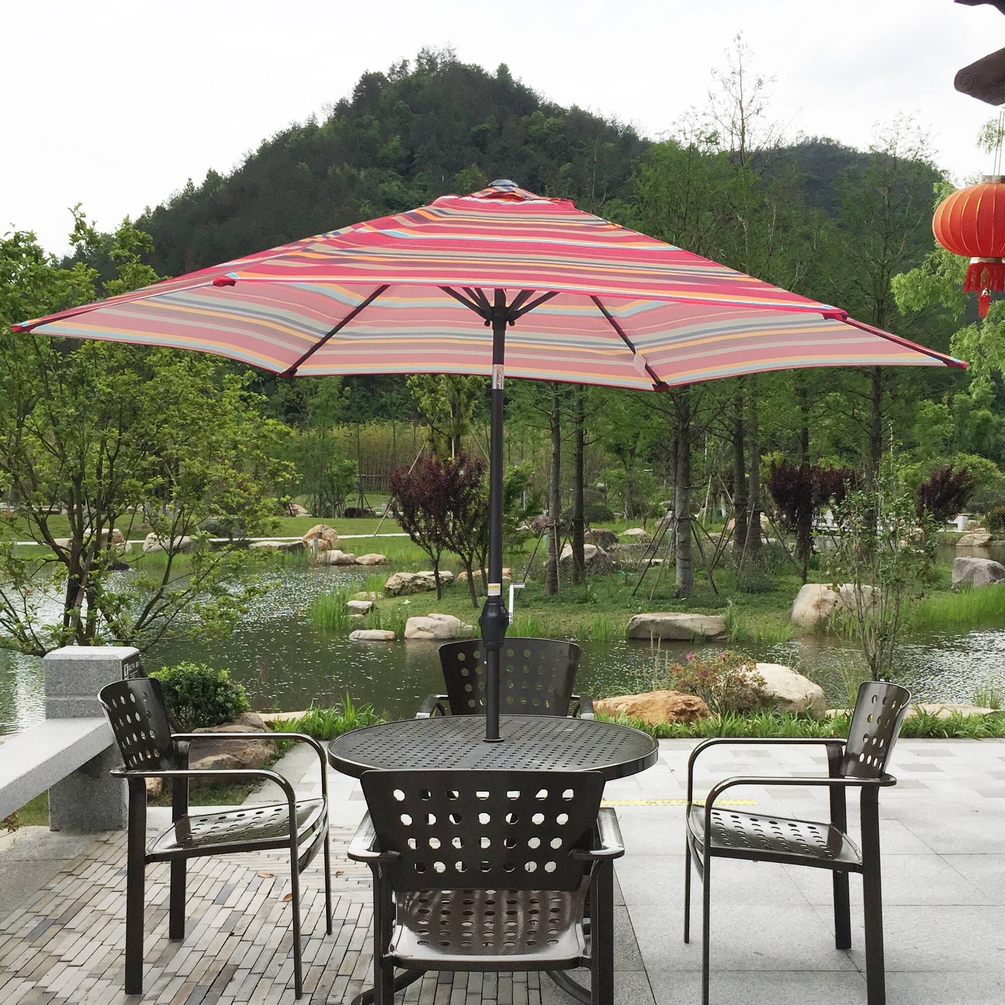 Alt View 2. Loheer - Loheer 9Ft Patio Umbrella Red Striped Outdoor Market Umbrella with Crank Lift and Push Button Tilt.