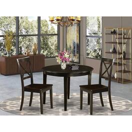 East West Furniture - 3 Pc small Kitchen Table and Chairs set-round Table and 2 dinette Chairs - Cappuccino
