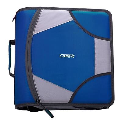 Front. Case It - King Sized Zip Tab 4" 3-Ring Zipper Binders, D-Ring - Blue.