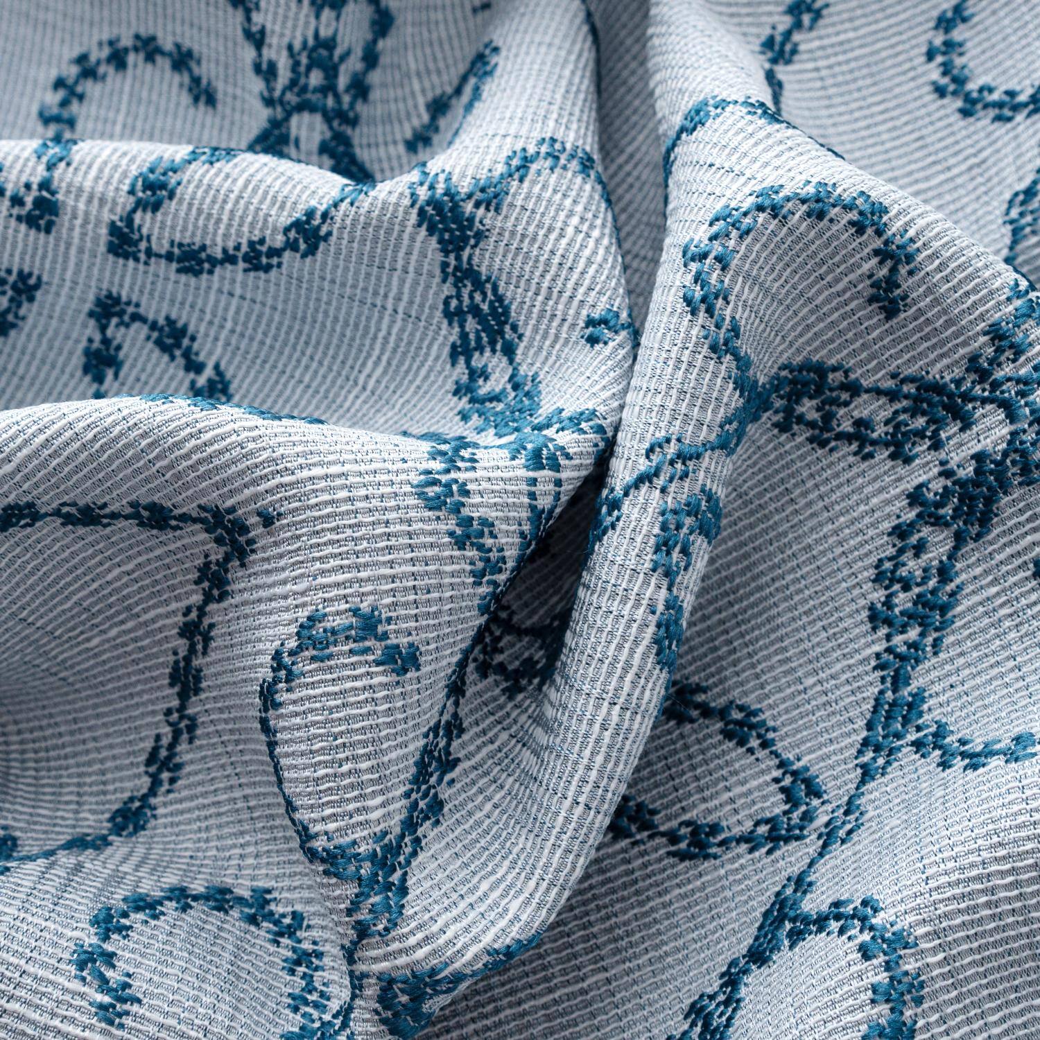 Left. RT Designers Collection - RT Designer Collection Woodbridge Jacquard Grommet Luxurious Modern Design Curtain Panel 54" x 84" Blue - Blue.