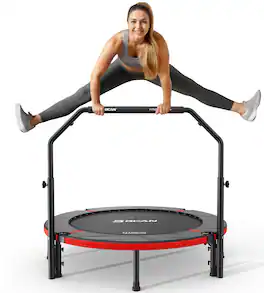 BCAN - 48"Foldable Mini Trampoline for Adults,U Adjustable Foam Handle, Exercise Rebounder for Adults Indoor, Max Load 4400lbs - Red