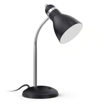 Front. Dazzed Corner - Adjustable Metal Desk Lamp, Eye-Caring Gooseneck Light - Black.