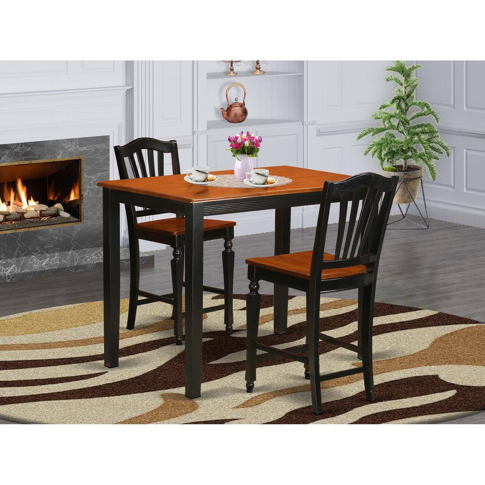 Back. East West Furniture - 3 Pcpub Table set-pub Table and 2 bar stools - Black & Cherry.