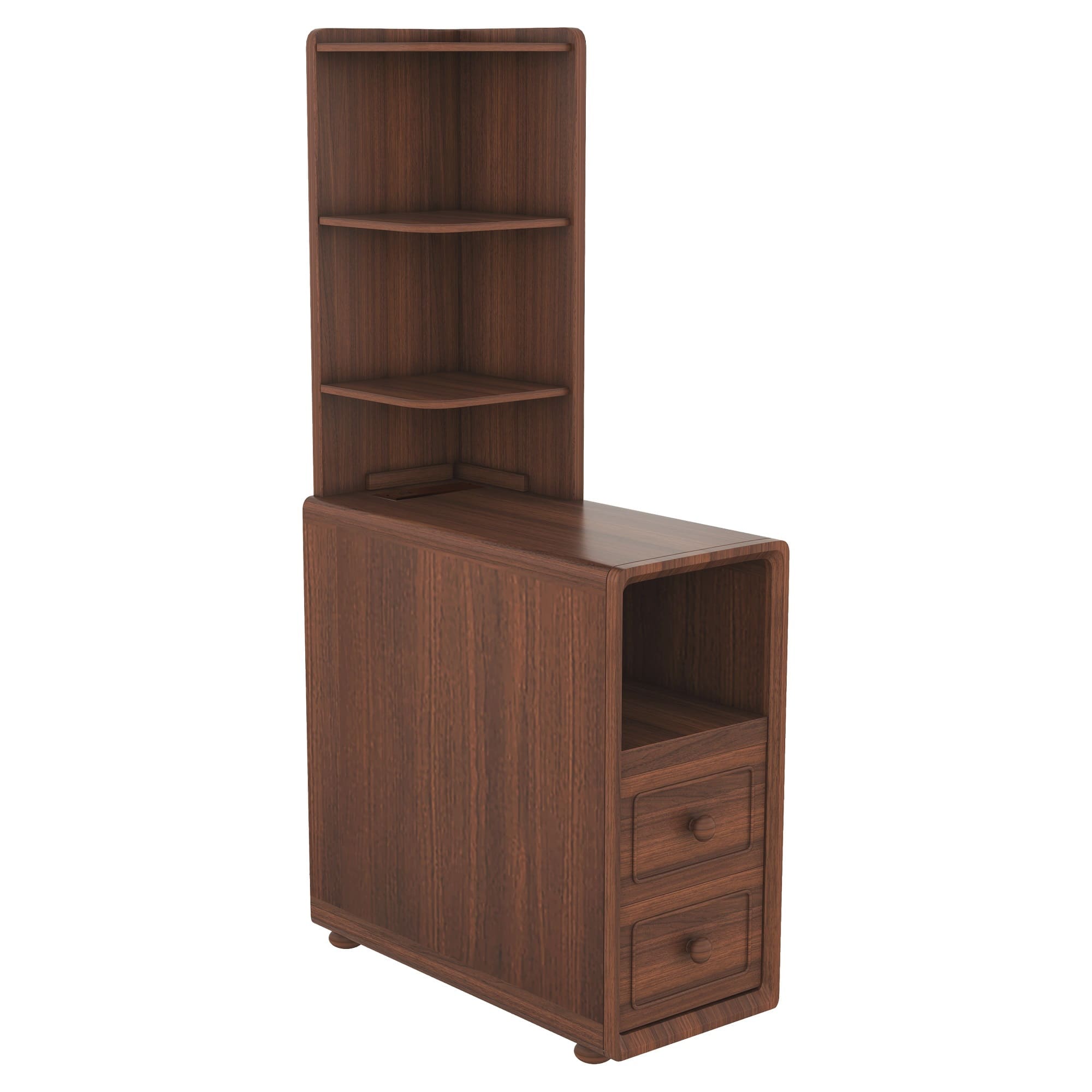 Spaco - Nightstand 2 with Drawers and Open Shelves, Corner Table, Tall End Table for Small Spaces, Bedroom - Walnut
