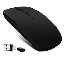 PRIMEPLUS - Upgrade 4-Mode Rechargeable Bluetooth Mouse - Dual-Port 2-in-1 Receiver, Ultra-Silent, 3 DPI - Multi-Device - Wireless - Black