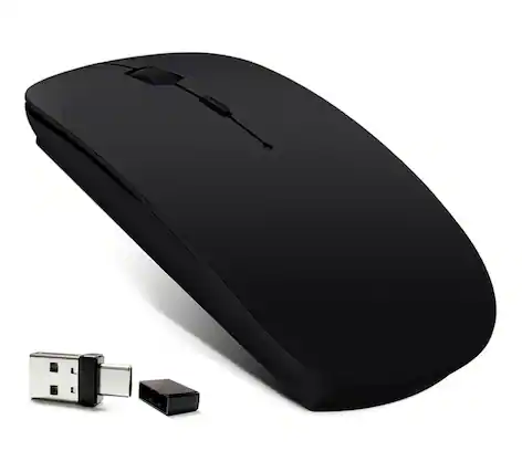 Front. PRIMEPLUS - Upgrade 4-Mode Rechargeable Bluetooth Mouse - Dual-Port 2-in-1 Receiver, Ultra-Silent, 3 DPI - Multi-Device - Black.