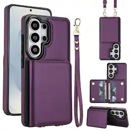 Dteck - Wallet Case for Samsung Galaxy S26 Ultra,Faux Leather Flip Cover with RFID Card Holder+Strap,Shockproof Crossbody Case - Darkpurple