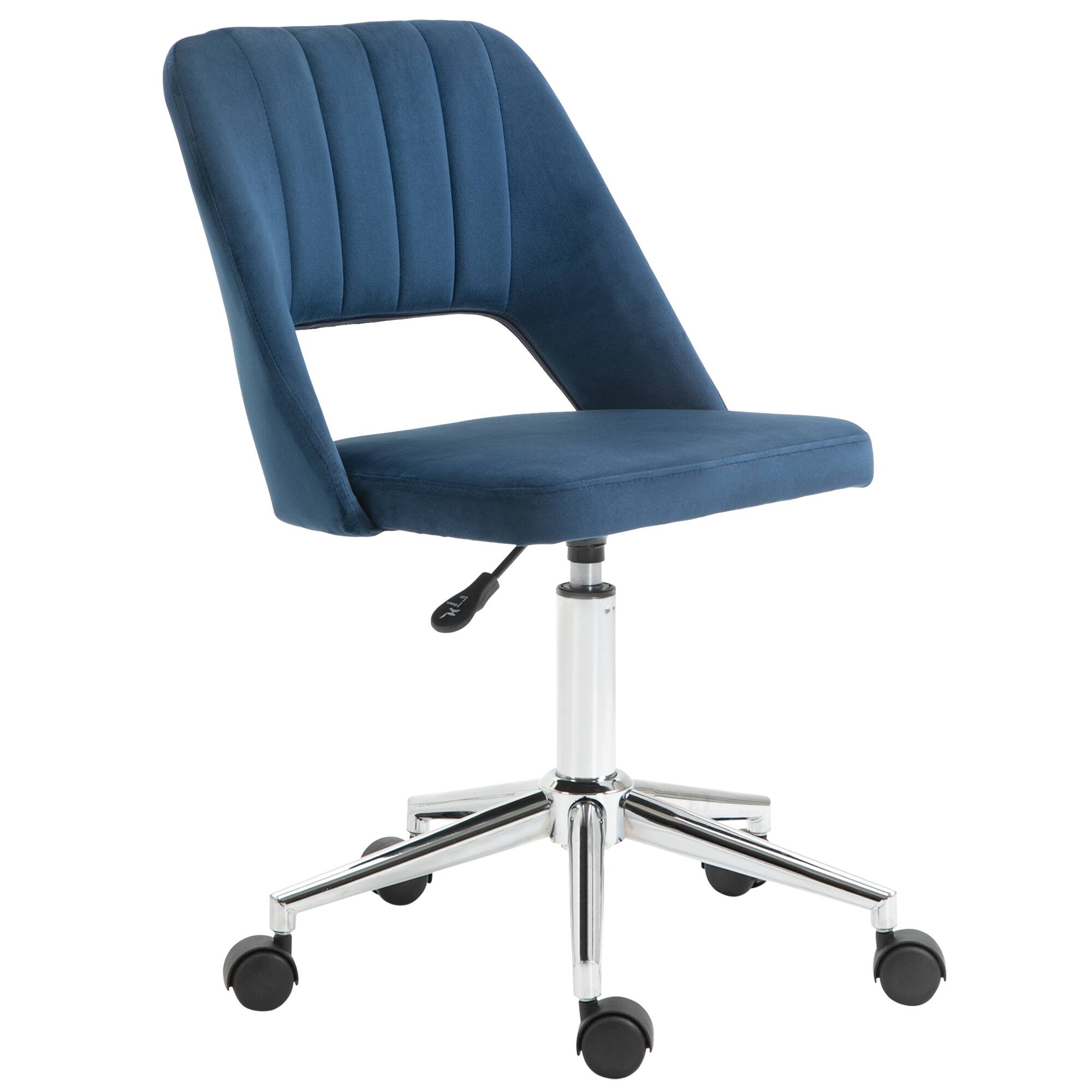 Front. APRILSOUL - Modern Mid Back Office Chair with Velvet Fabric Swivel Computer Armless Desk Chair with Hollow Back Design Blue - Blue.