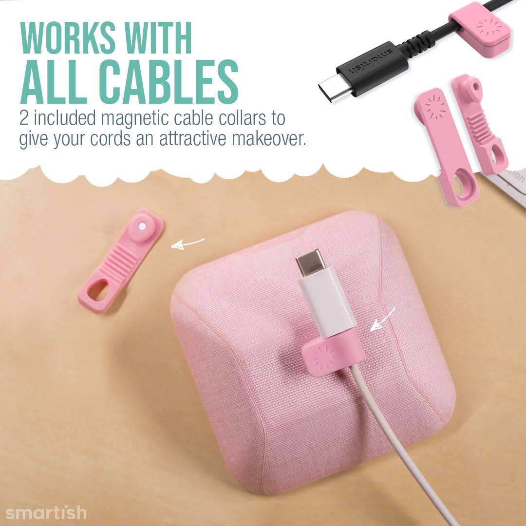 WORKS WITH ALL CABLES  
2 included magnetic cable collars to give your cords an attractive makeover.  

smartish