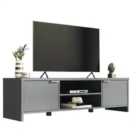 Madesa - TV Stand with 2 Cabinet Doors and Open Shelves 57"L Media Storage - Gray