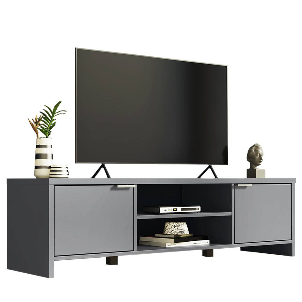 Front. Madesa - Madesa TV Stand with 2 Cabinet Doors and Open Shelves 57"L Media Storage - Gray - Gray.