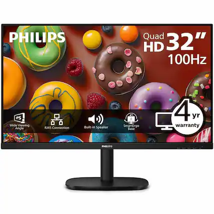 PHILIPS
Quad HD 32" 100Hz
IPS Wide Viewing Angle
RJ45 Connection
Built-in Speaker
SmartErgo Base
4 yr warranty