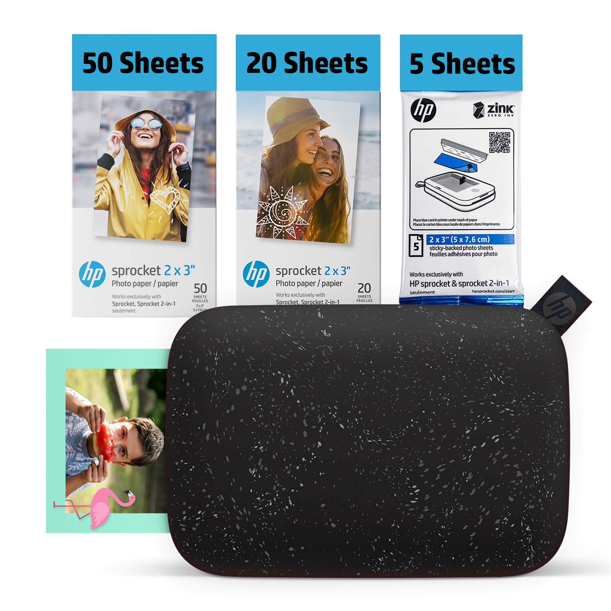 HP - Sprocket 2x3" Instant Photo Printer Bundle – 75 Sheets, Bluetooth Portable Zink Printer - Black
