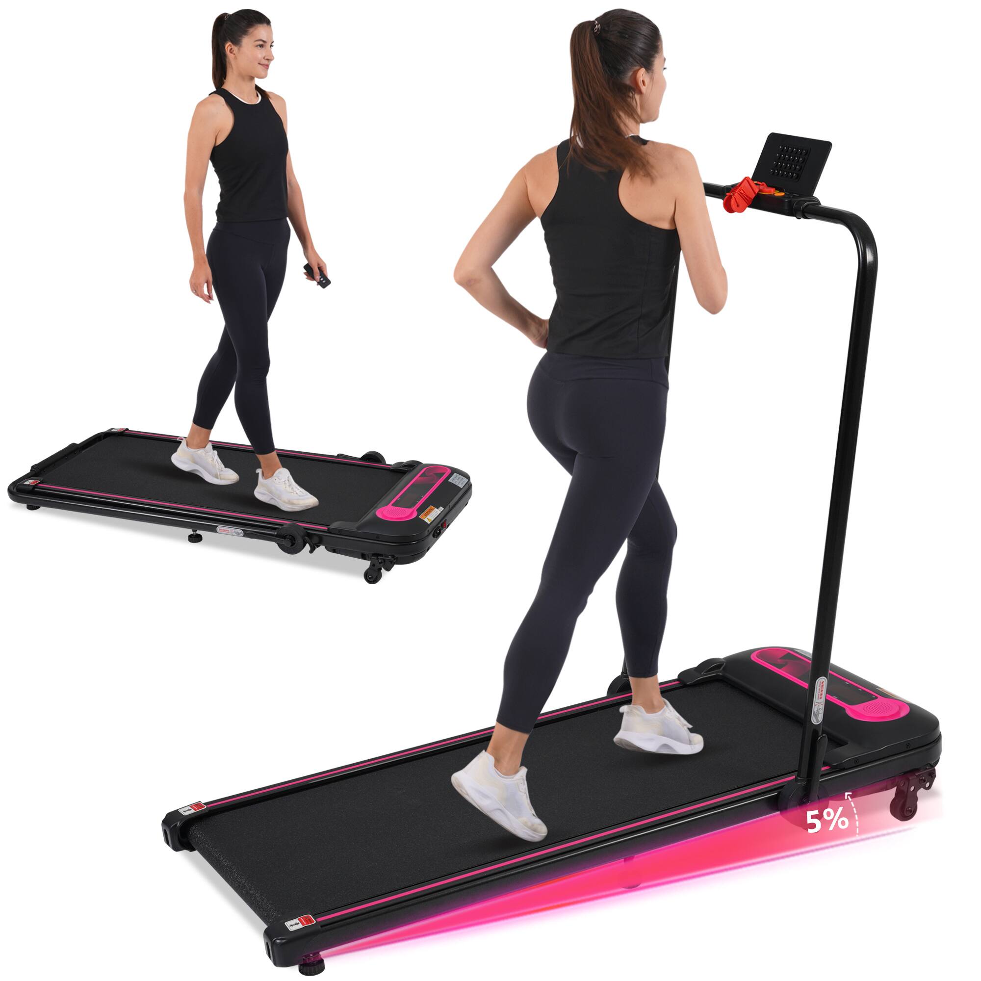 Alt View 5. Spaco - Spaco 2.5HP Under Desk Treadmill, 300LBS Folding Walking Pad, 0.5-7.5MPH with Incline, for Home Office Walking Jogging - Pink+Black.
