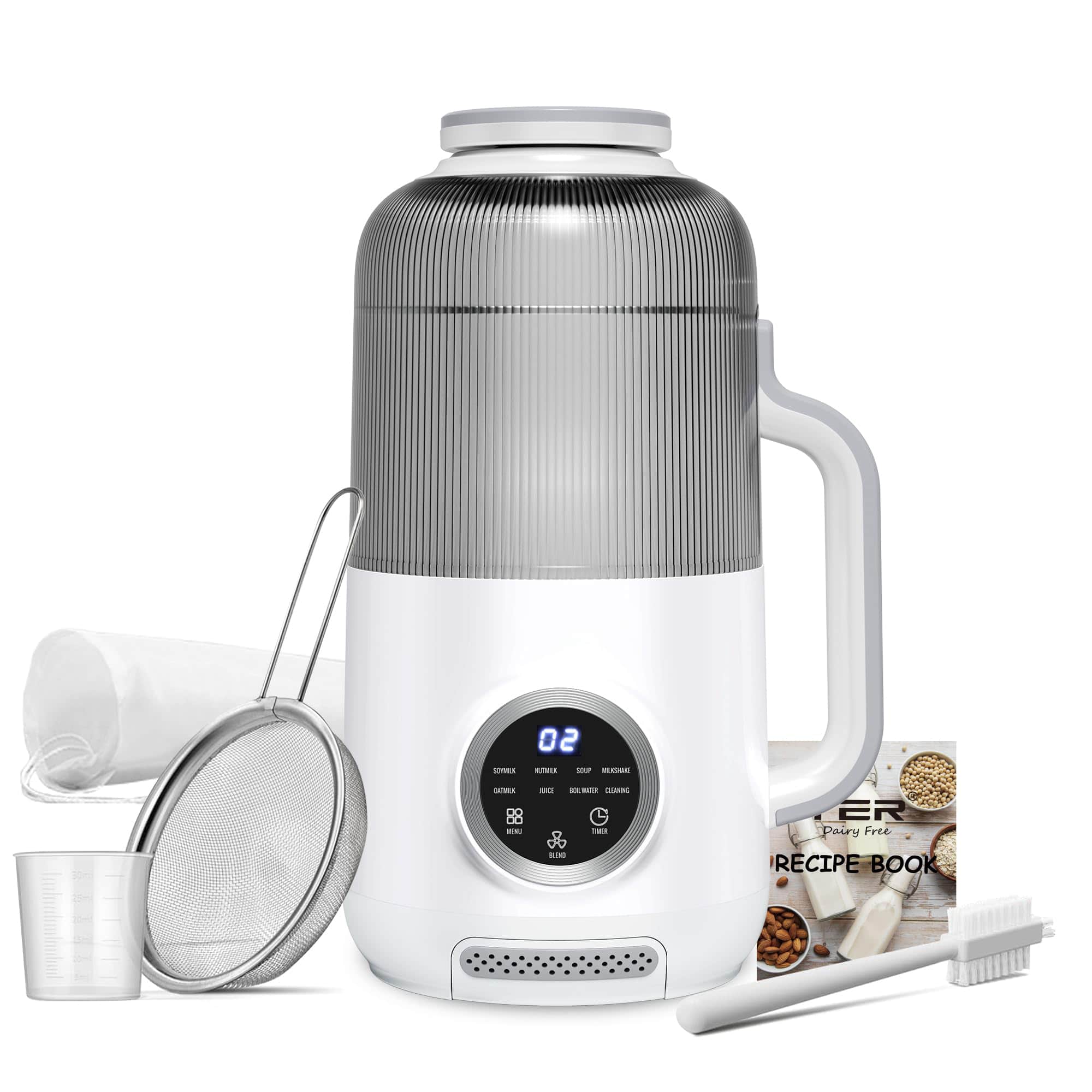 GlowWise - 10-in-1 40oz Nut Milk Maker for Almond/Oat/Soy/Coconut/Juice/Soup with Auto-Clean/Keep Warm - White