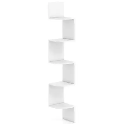 Front. Costway - Costway 1 PCS 5-Tier Floating Bookshelf with Safe Round Edge Space-Saving Plant Display Shelf White - White.
