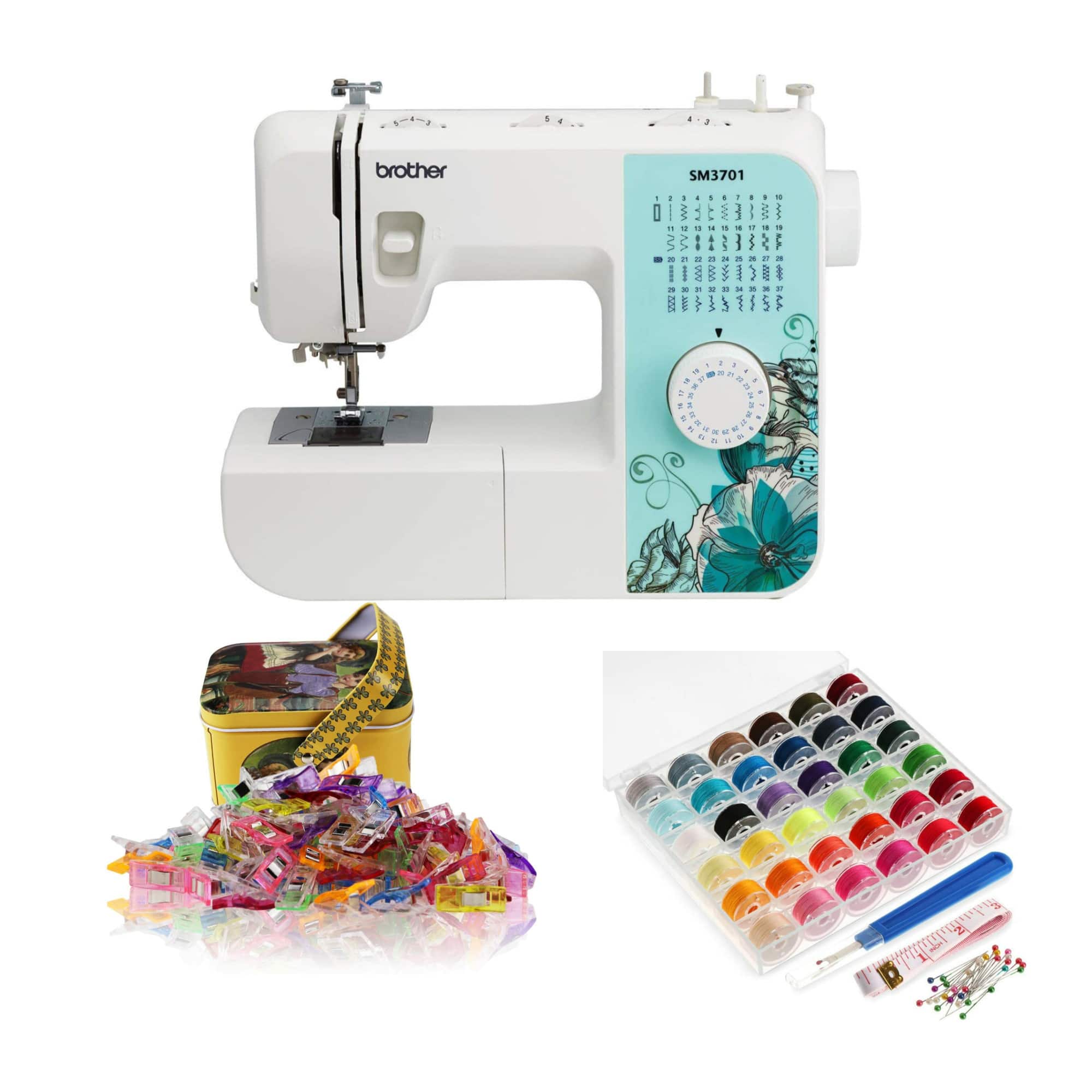 Brother SM3701 37 Stitch Sewing Machine (Multicolor) Bundle with