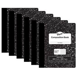Pacon - Composition Book, Black Marble, 1/5" Quadrille Ruled, 9-3/4" x 7-1/2", 100 Sheets, Pack of 6