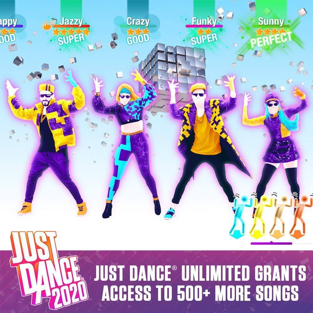 Happy  
Jazzy  
Crazy  
Funky  
Sunny  

SUPER  
SUPER  
GOOD  
GOOD  
PERFECT  

JUST DANCE  
JUST DANCE  
UNLIMITED GRANTS  
2020  
ACCESS TO 500+ MORE SONGS