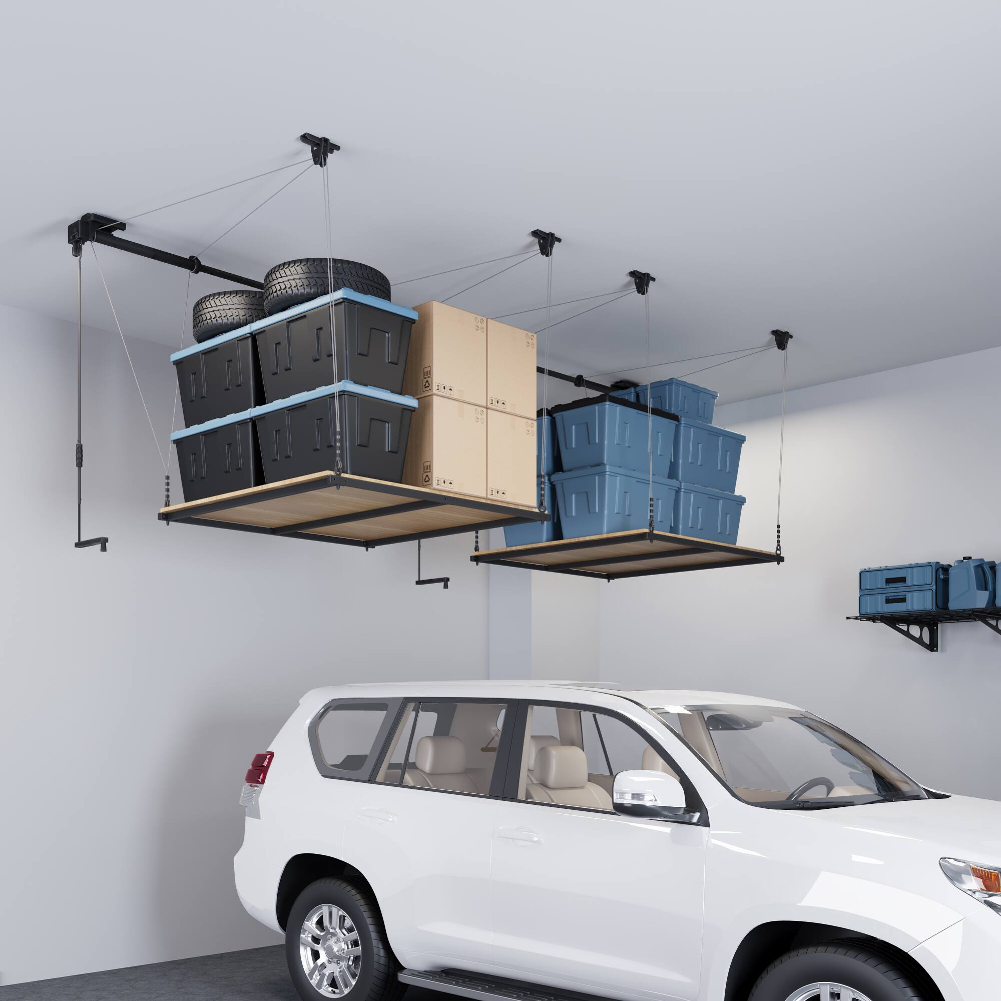 Alt View 6. Fleximounts - Gl2 4x4 Ft Garage Lifting Storage Rack With Platform - Black.