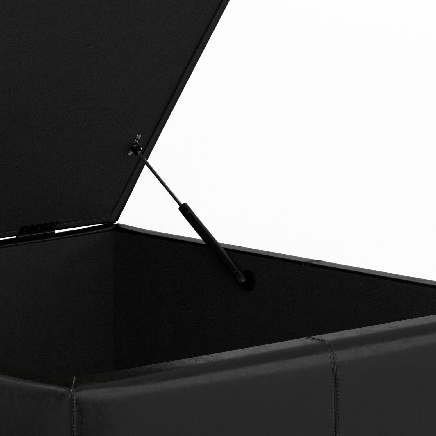 Alt View 7. Simpli Home - Gabbie 36 inch Wide Square Coffee Table Storage Ottoman in Midnight Black PU Vegan Leather - Midnight Black.