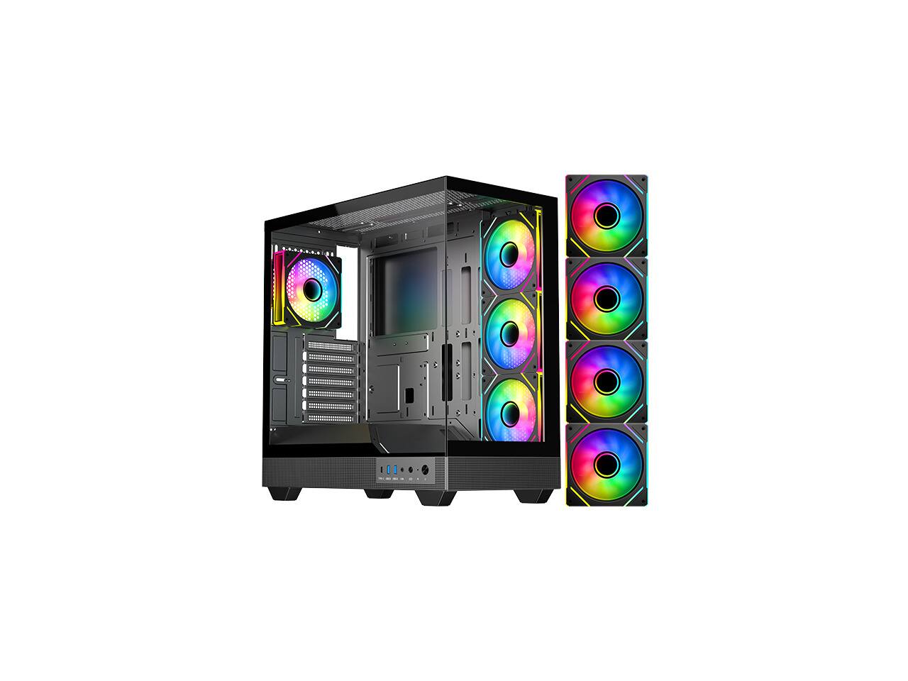 Front. DIYPC - DIYPC IDX6-ATX-ARGB Black ATX Case, Dual USB3.0/Type-C, Tempered Glass, 4x ARGB PWM Fans - Black.