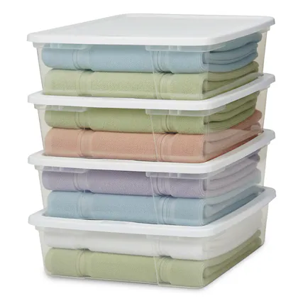 Front. Homz - Homz 28 Qt Snaplock Clear Plastic Storage Container Bin with Secure Lid (4 Pack) - White Lid.