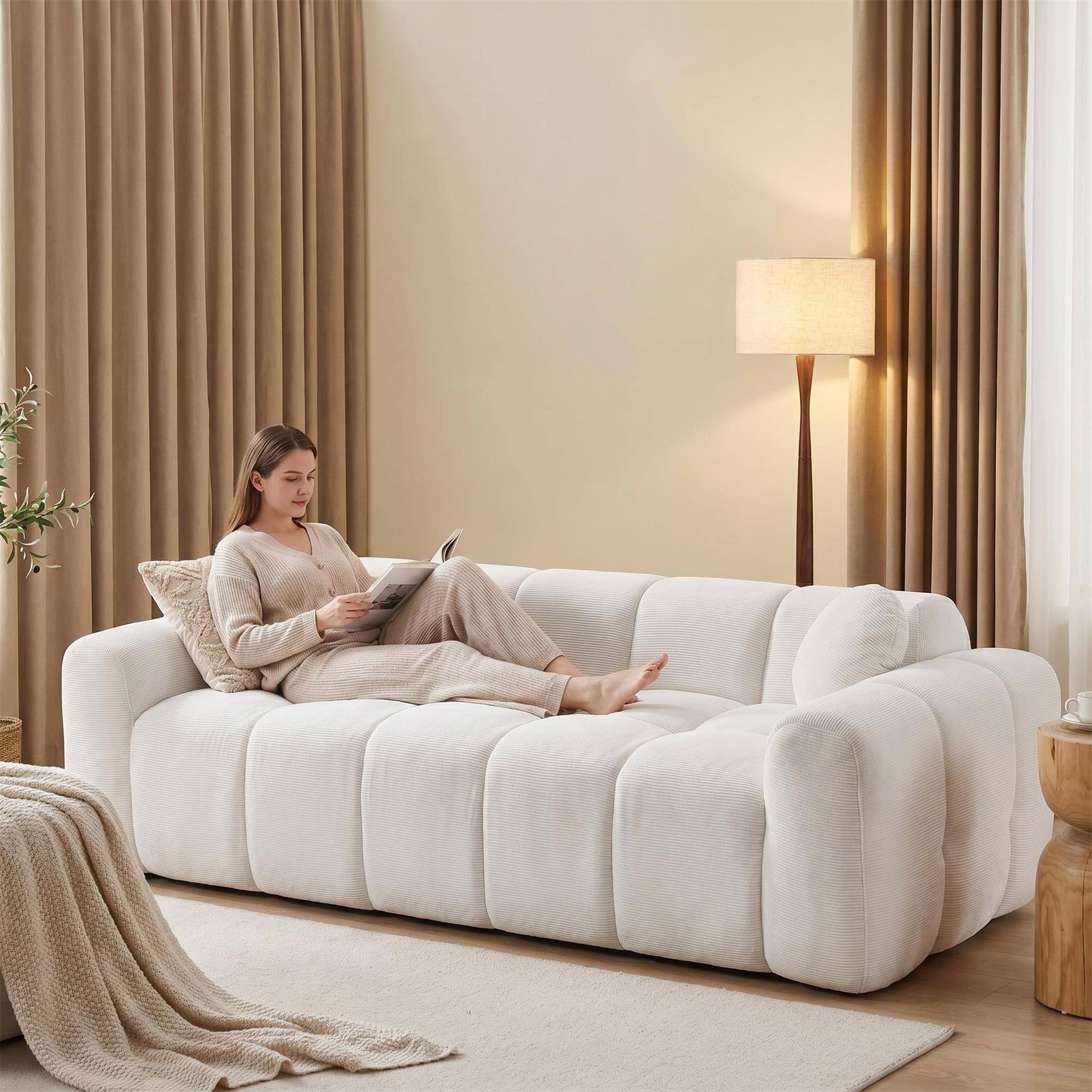 Alt View 5. Boyel Living - 98.4-Inch Corduroy 3-Seat Cloud Floor Sofa with 2 Pillows - White.