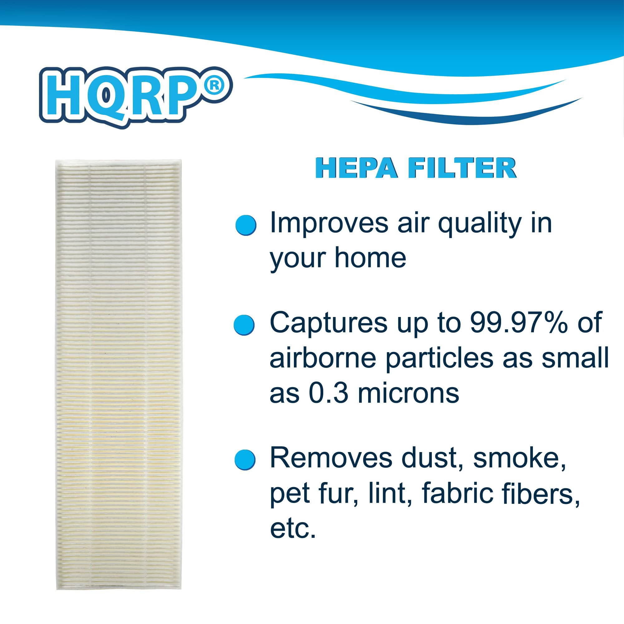 HQRP HEPA FILTER  
Improves air quality in your home  
Captures up to 99.97% of airborne particles as small as 0.3 microns  
Removes dust, smoke, pet fur, lint, fabric fibers, etc.