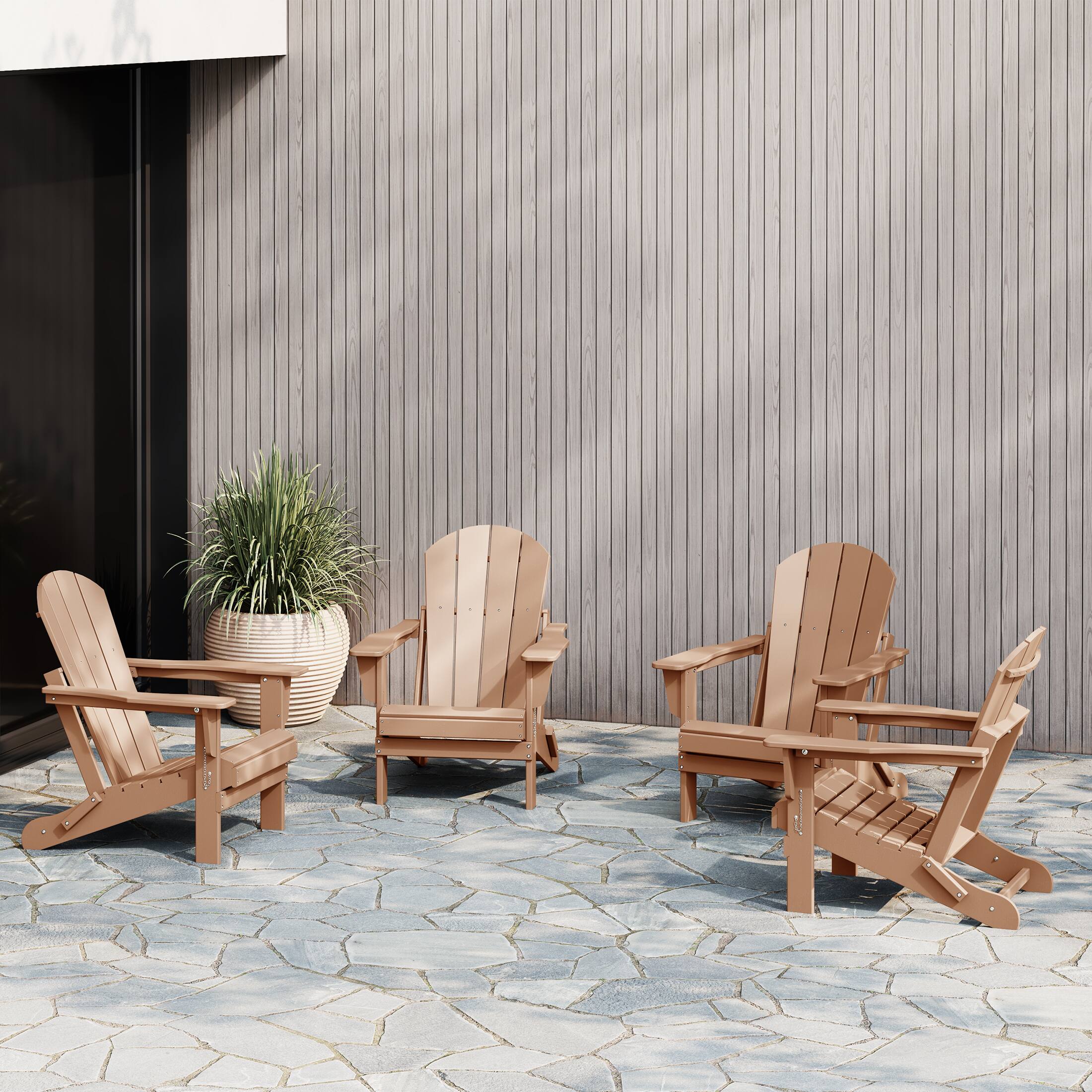 Angle. WestinTrends - WestinTrends Malibu Outdoor HDPE Folding Poly Adirondack Chairs (Set of 4) - Teak.
