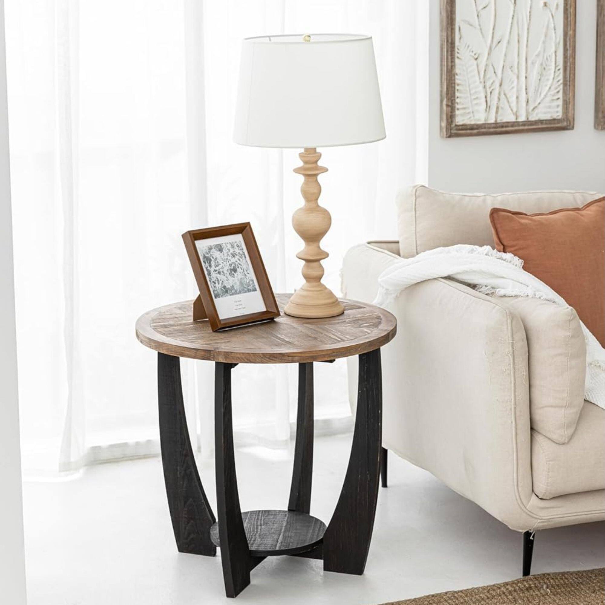 Alt View 7. COZAYH - COZAYH Rustic Farmhouse Round End Table, Storage Shelf for Living Room, Black - Black & Wood.