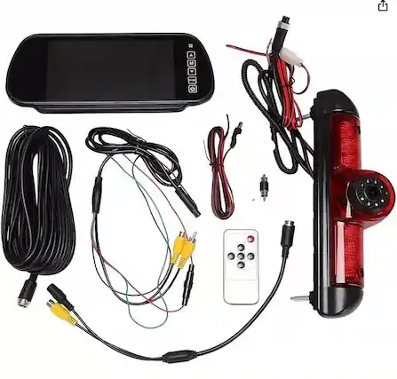 Front. Cluzine - 7" Monitor 3rd Brake Light Backup Camera, 170° Wide Angle, IR Night Vision, IP67 Waterproof for Vans.