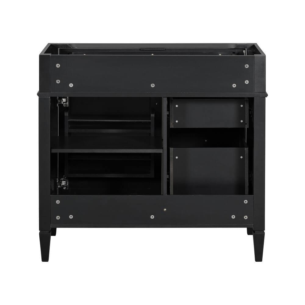 Alt View 2. Loheer - Loheer 36 inch Bathroom Vanity Without Top, Black Solid Wood Base, Modern Storage Cabinet - Black.