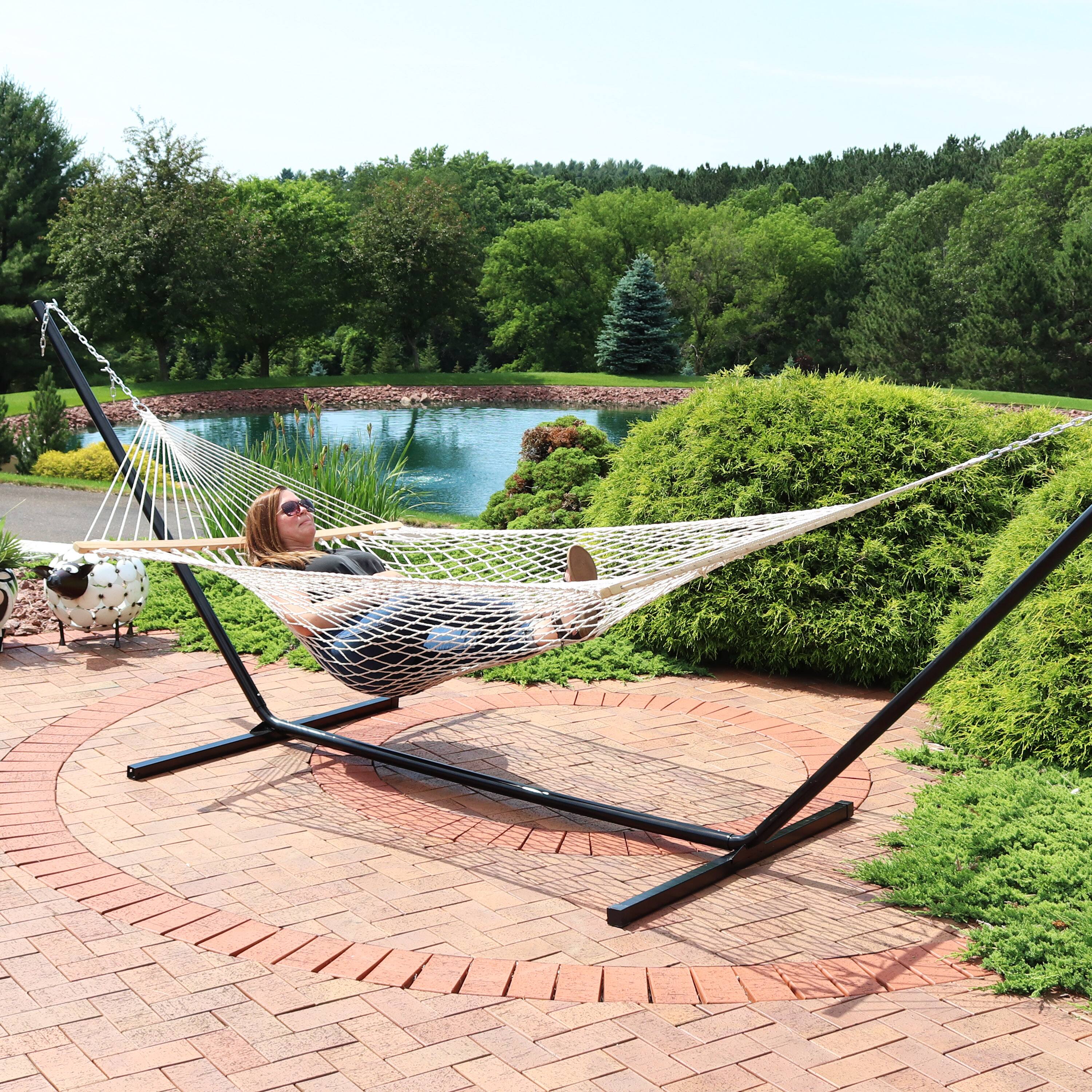 Alt View 7. Sunnydaze - 2-Person Cotton Rope Hammock with Spreader Bars - Natural.