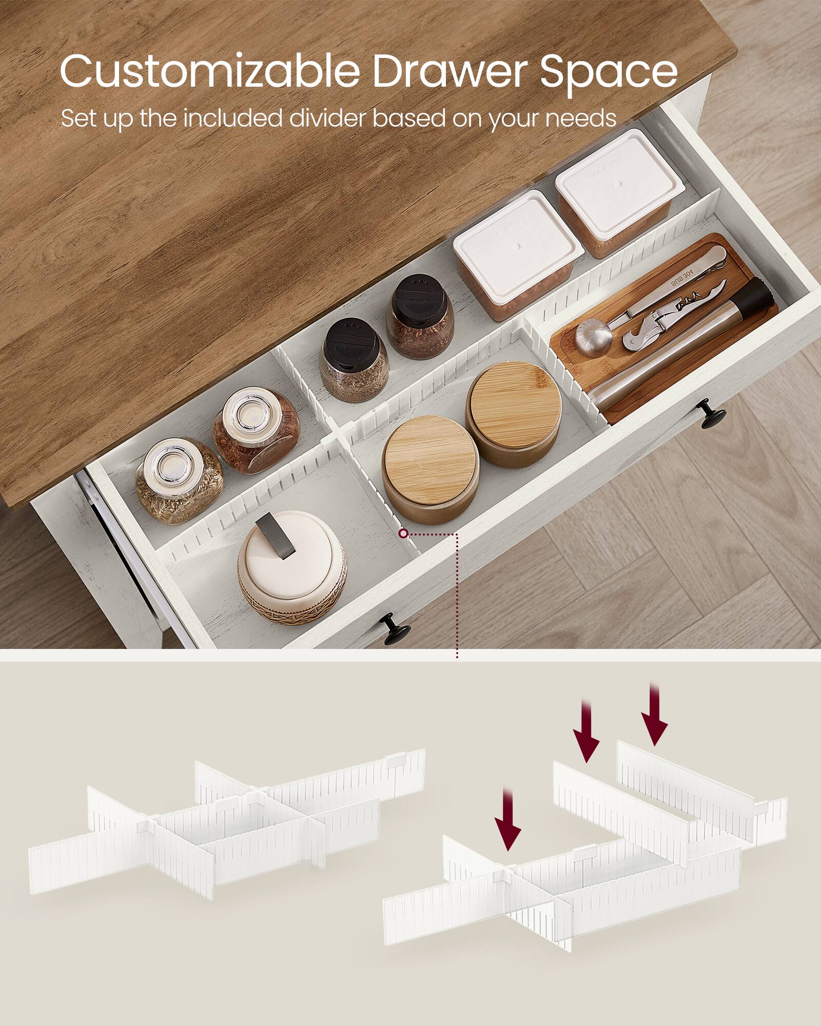 Customizable Drawer Space  
Set up the included divider based on your needs