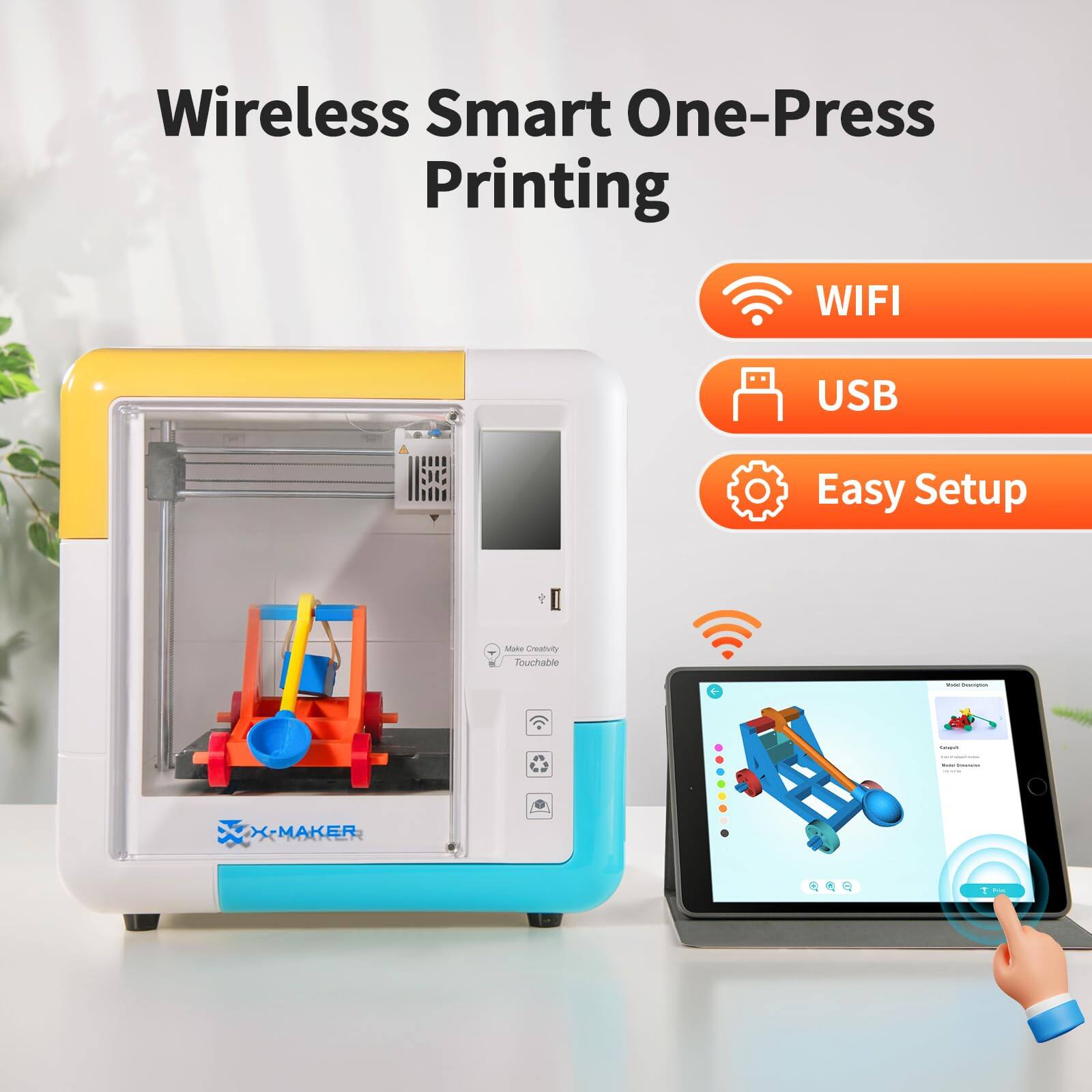 Wireless Smart One-Press Printing

WIFI  
USB  
Easy Setup  

Make Creativity Touchable